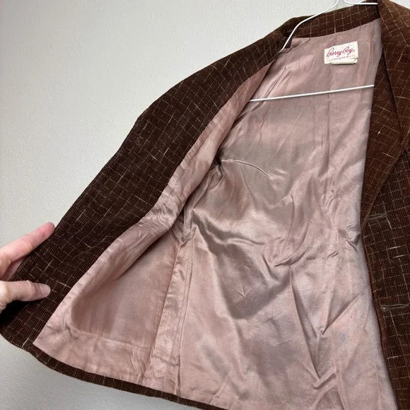 1960s Boys Corduroy Blazer Brown Windowpane Barry Boy Size 6 Vintage Jacket - Picture 9 of 16